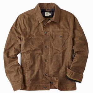 New Flint and Tinder Flannel Lined Waxed Trucker Jacket in Havana Brown